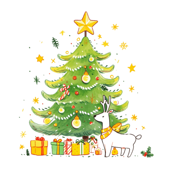 潮国创意圣诞树卡通手绘元素圣诞节