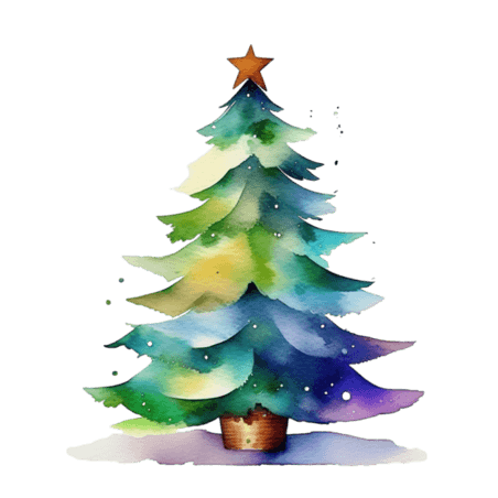 潮国创意圣诞节圣诞树简约元素渐变弥散水彩