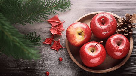潮国创意圣诞节平安夜食品摆盘红苹果水果