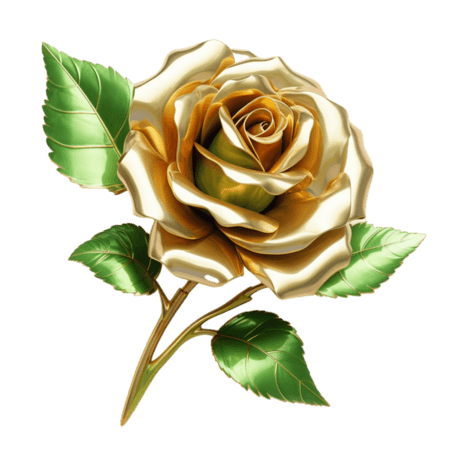 质感黄金玫瑰元素立体免抠图案情人节金色花朵植物