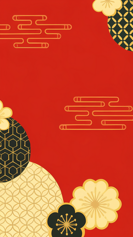 潮国创意中国风新年通用红金背景春节和风底纹