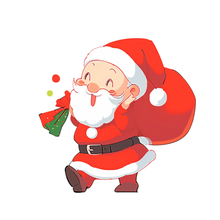 潮国创意圣诞节手绘元素圣诞老人背着礼袋卡通