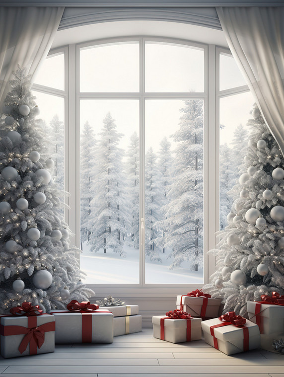 潮国创意白色窗户圣诞节日装饰18