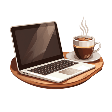 创意喝咖啡在计算机上工作笔记本电脑
