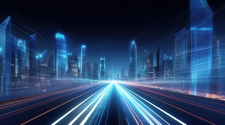 创意深蓝色城市道路线绘4科技光束
