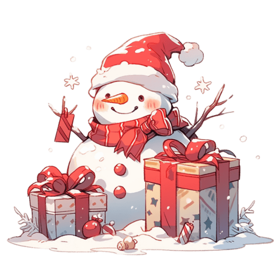 潮国创意圣诞节雪人拿着礼盒手绘元素卡通