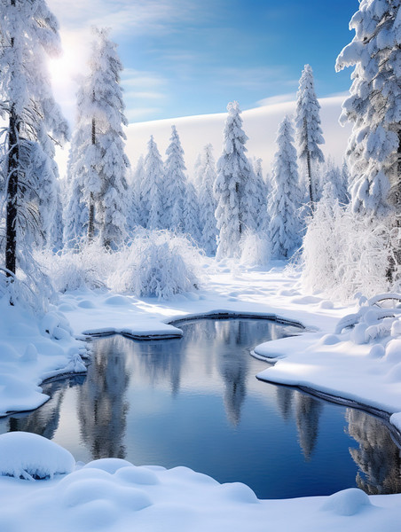 创意宁静冬天白雪皑皑的树木11冬季雪景雪地森林