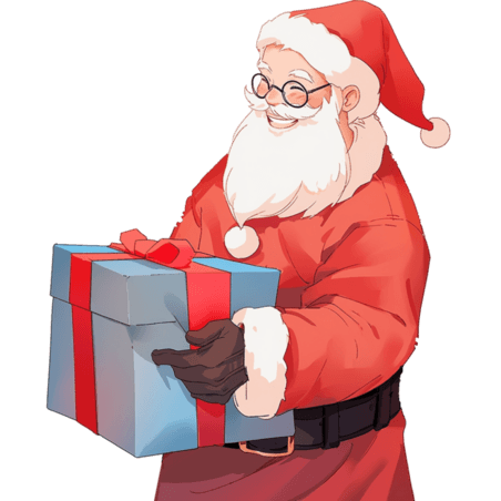 潮国创意卡通圣诞节圣诞老人拿着蓝色礼盒手绘元素