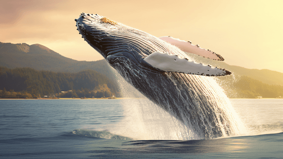 潮国创意一头鲸鱼正从水里跳出来大海海洋生物动物