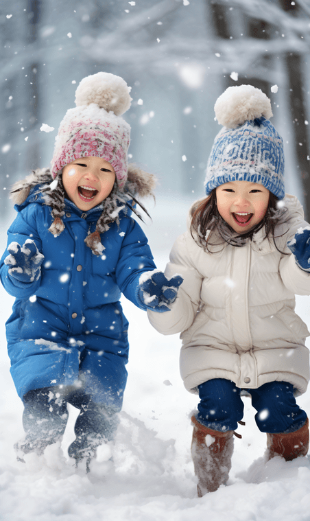 创意寒冷冬季打雪仗玩雪小孩摄影图10冬天亚洲人像儿童