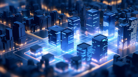 潮国创意未来科技数字化城市夜景街道商务抽象