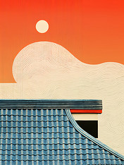 创意线条艺术传统建筑屋顶6原创插画几何分割中国风建筑设计