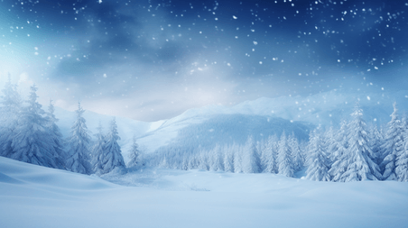潮国创意蓝色大雪冰封树林唯美背景11雪景大雪