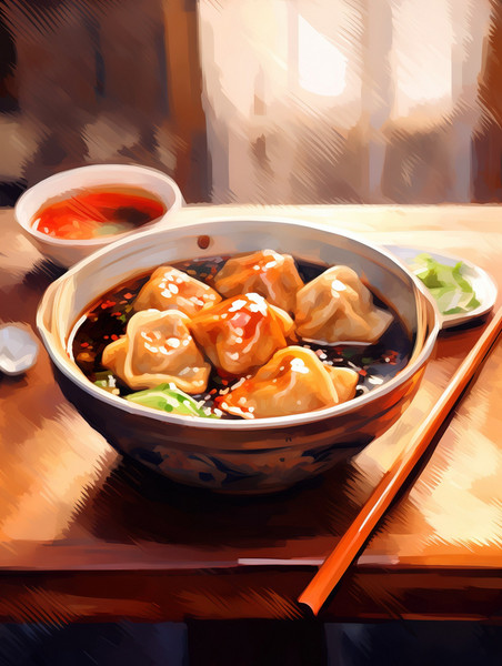 潮国创意中国传统美食一碗饺子插画17