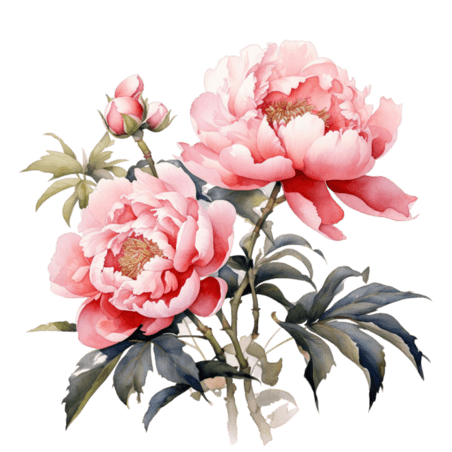 创意粉色艳丽花朵水彩牡丹芍药植物