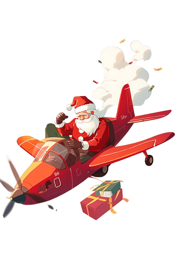 潮国创意圣诞老人飞机圣诞节礼盒卡通手绘元素