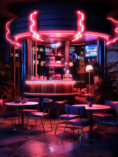 潮国创意霓虹灯下的现代复古风格咖啡馆赛博朋克酒吧8