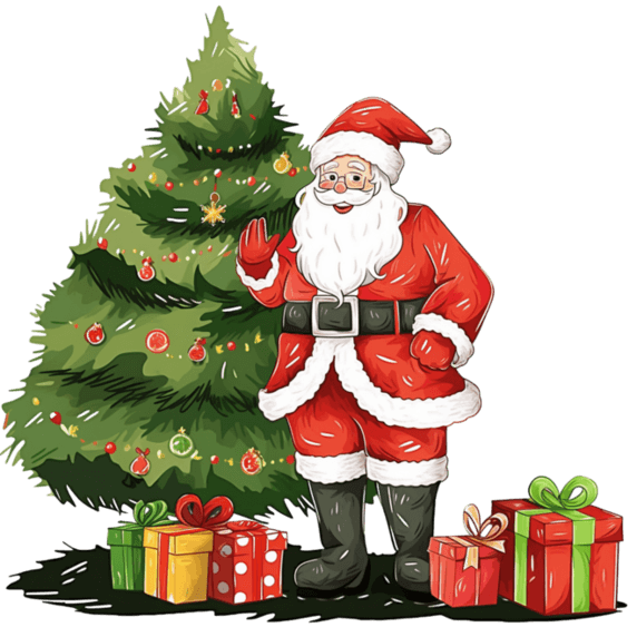 潮国创意圣诞老人松树礼盒卡通圣诞节手绘元素