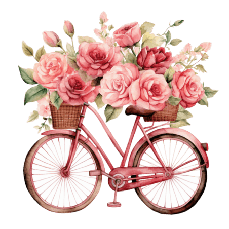 潮国创意自行车素材花朵元素立体免扣图案浪漫情人节唯美