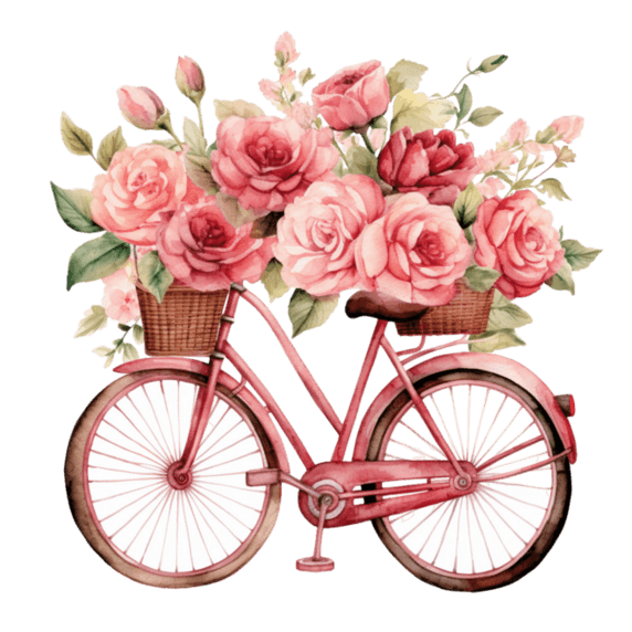 潮国创意自行车素材花朵元素立体免扣图案浪漫情人节唯美