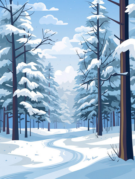 创意冬天松树厚厚的积雪3插画素材冬天冬季卡通雪景雪地
