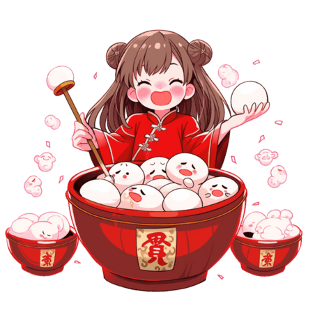 潮国创意手绘元素新年可爱孩子汤圆卡通春节做饭包饺子