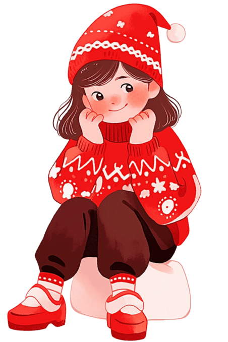 潮国创意新年手绘圣诞节可爱女孩卡通元素人物冬天毛衣