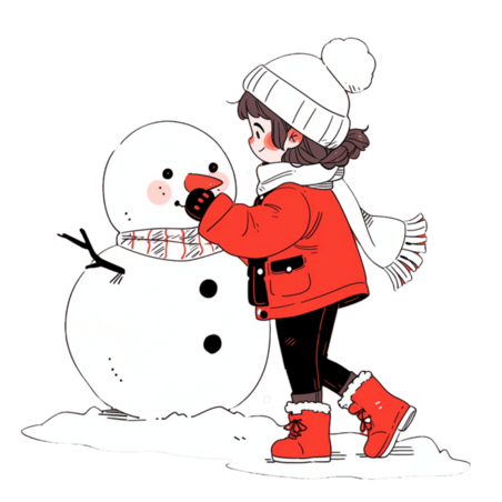 潮国创意可爱孩子堆雪人卡通手绘冬天元素