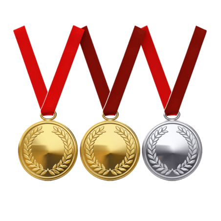 潮国创意颁发金银和铜质空白奖牌，用丝带现实插图，第一，第二和第三名奖牌，桂叶质量空白，空白徽章徽章，红丝带