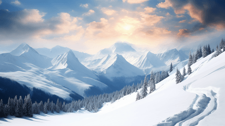 潮国创意辽阔壮丽的雪山美景冬天冬季雪景雪地风景