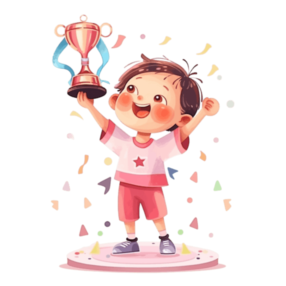 潮国创意卡通儿童举着奖杯元素卡通元素免抠
