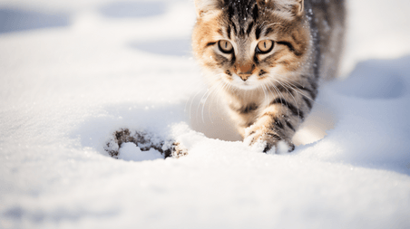 潮国创意雪地中的猫咪和爪印冬天冬季冬日大雪下雪
