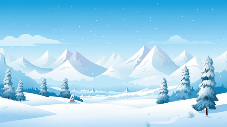 潮国创意冬季冰天雪地风景插画25冬天大雪卡通背景