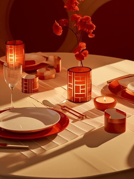 创意餐桌花艺摆盘造型创意背景25春节新年装饰