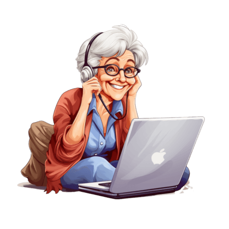 创意奶奶坐在笔记本电脑上聊天