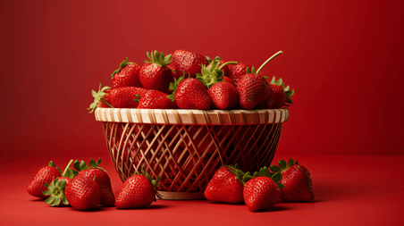 水果篮子产品摄影草莓12生鲜水果红色背景
