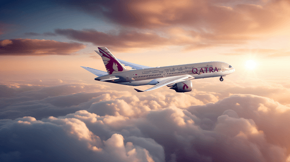 潮国创意卡塔尔航空公司一架飞机交通工具飞行航行