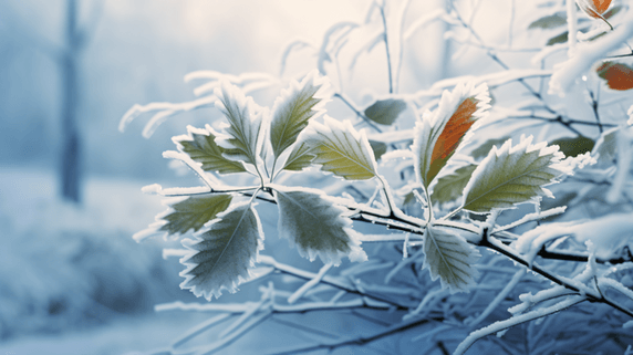 潮国创意冬季被冰雪覆盖的枝叶冬天冬季冬日大雪下雪