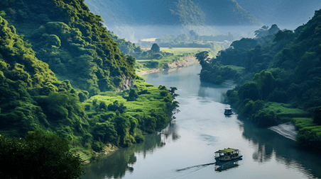 潮国创意自然风景山水乡村田园农村生活桂林风景航拍