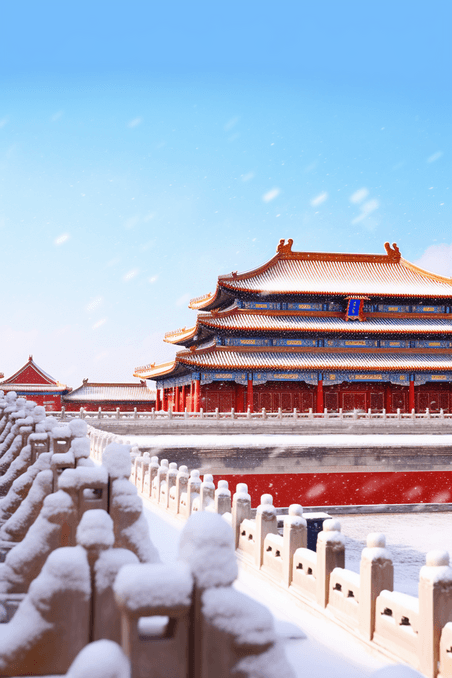 创意冬天摄影图建筑雪景故宫冬天冬季