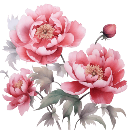创意花朵粉色水彩牡丹芍药植物