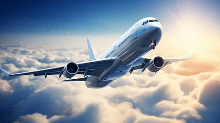 潮国创意蓝天白云和空中的飞机交通工具