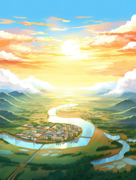 潮国创意农田绚丽的日出风景16云朵壮阔山河俯视