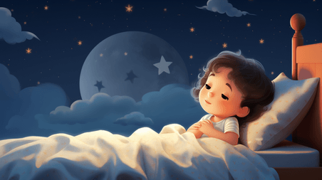 潮国创意躺在床上玩耍的小朋友插画18儿童母婴孩子夜晚睡觉