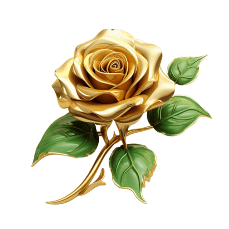 素材黄金玫瑰元素立体免抠图案情人节金色花朵植物
