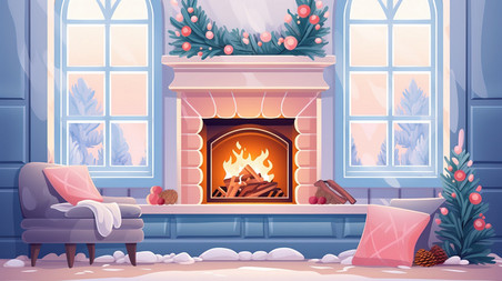 潮国创意冬天壁炉温暖的客厅17圣诞节客厅欧洲供暖