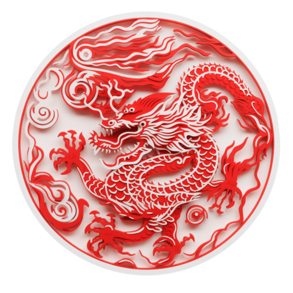 潮国创意红色中国龙传统文化剪纸