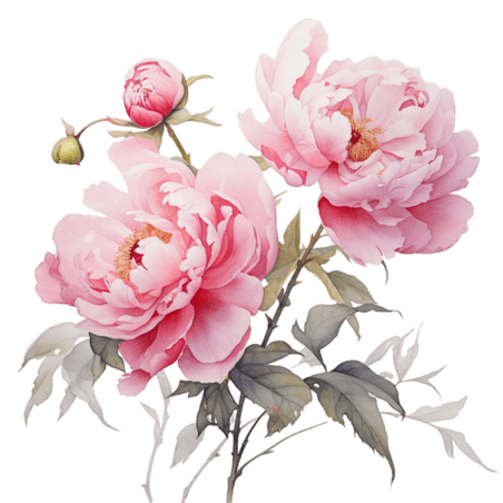 创意ai绘画艳丽花朵粉色水彩牡丹芍药植物