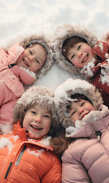 创意冬天冬季躺在雪地中的孩童特写雪地玩雪欧美儿童人像
