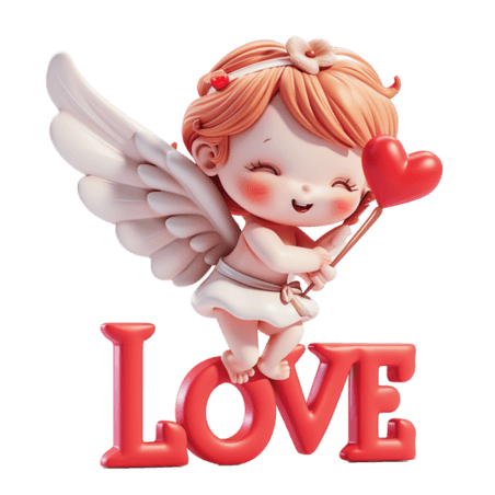 创意3D卡通可爱的小天使和LOVE情人节丘比特